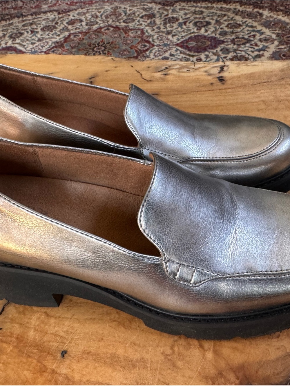 Naturalizer Metallic Silver Slip-On Loafers, Size 8 medium